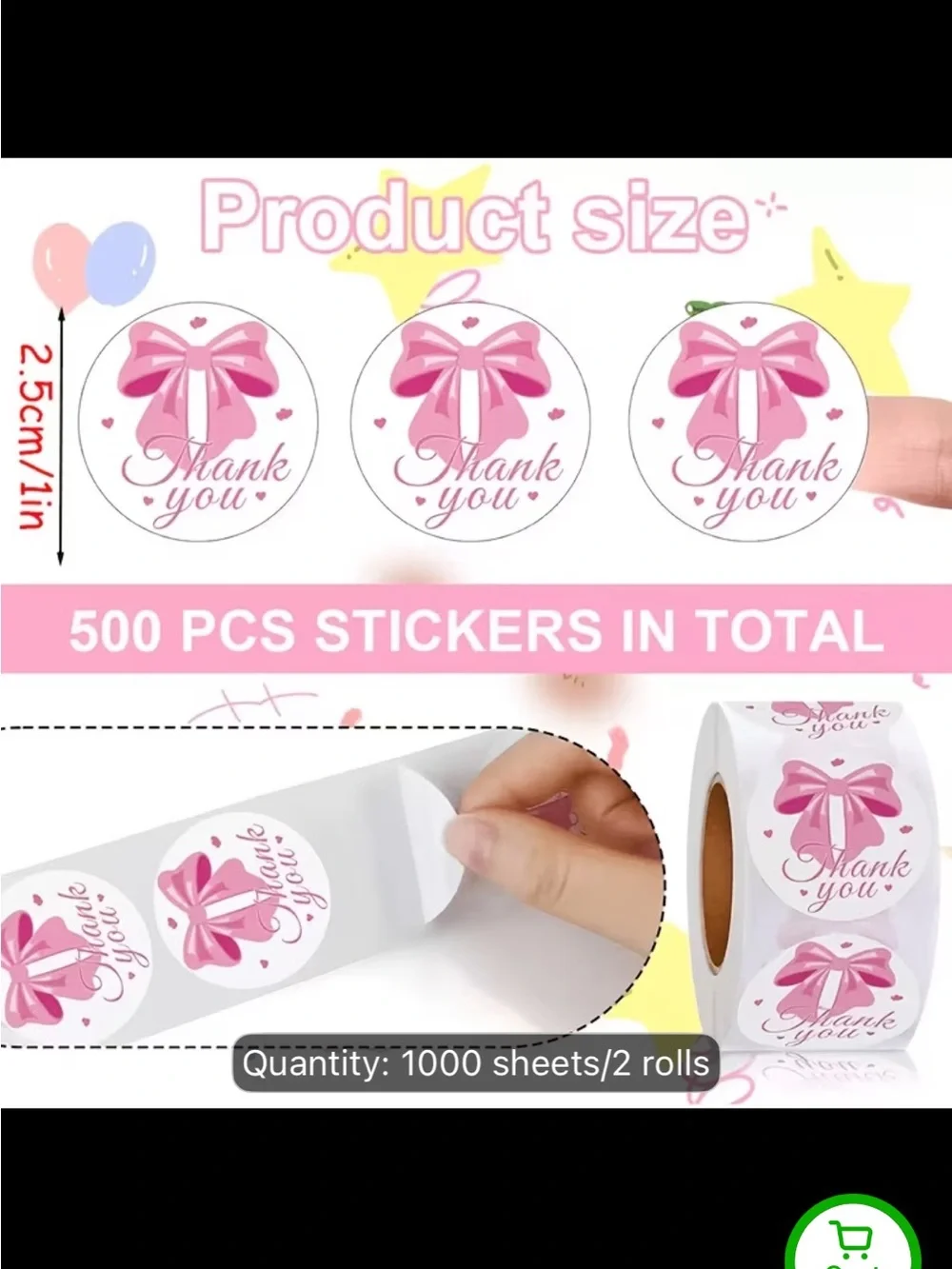 Pink Bow 500 Thank You Sticker Rolls for Gift Packaging